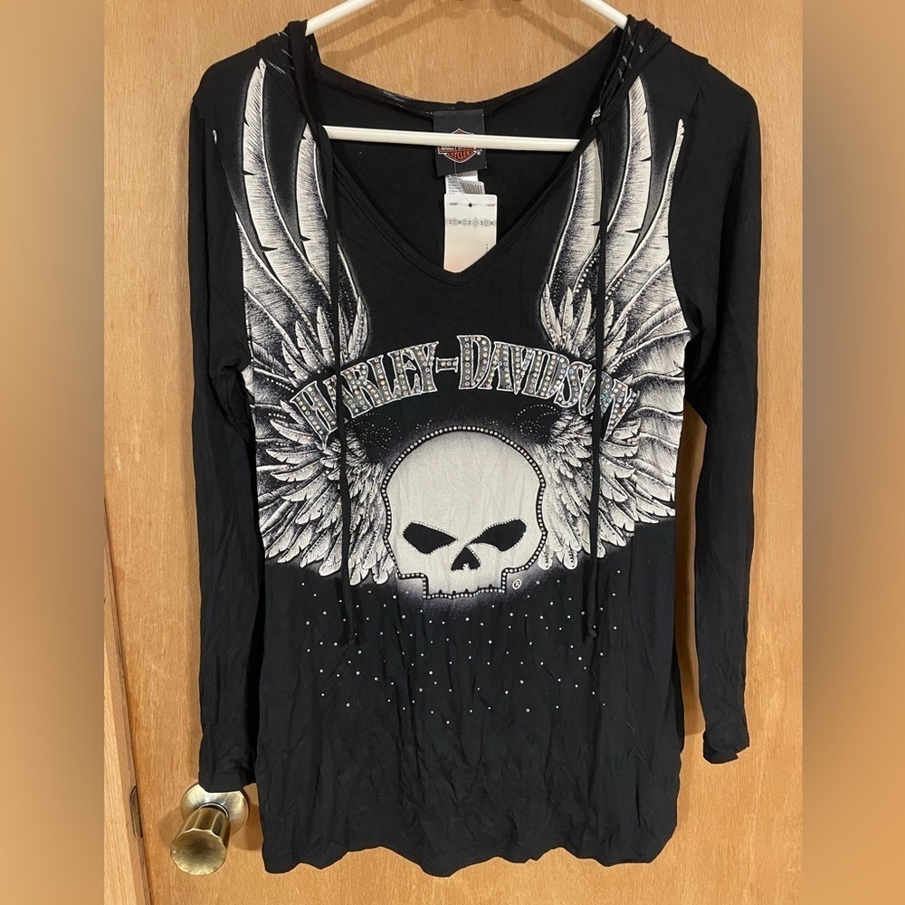 #165-HARLEY DAVIDSON -Women's Black long sleeve with hood